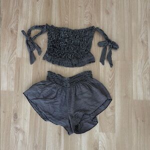 Blue Life Striped Black and White Women's Shorts Set